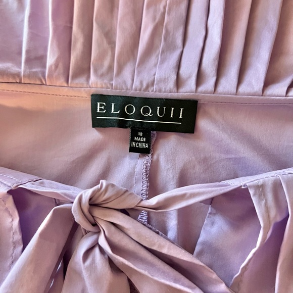 Eloquii Purple Poplin Pleated Collar Bow Top - Picture 9 of 12